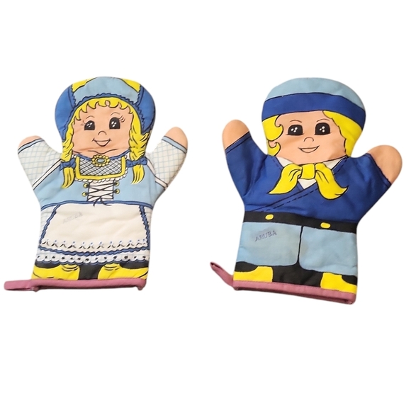 Dutch Aruba Blue White Oven Mits Set - Picture 1 of 2